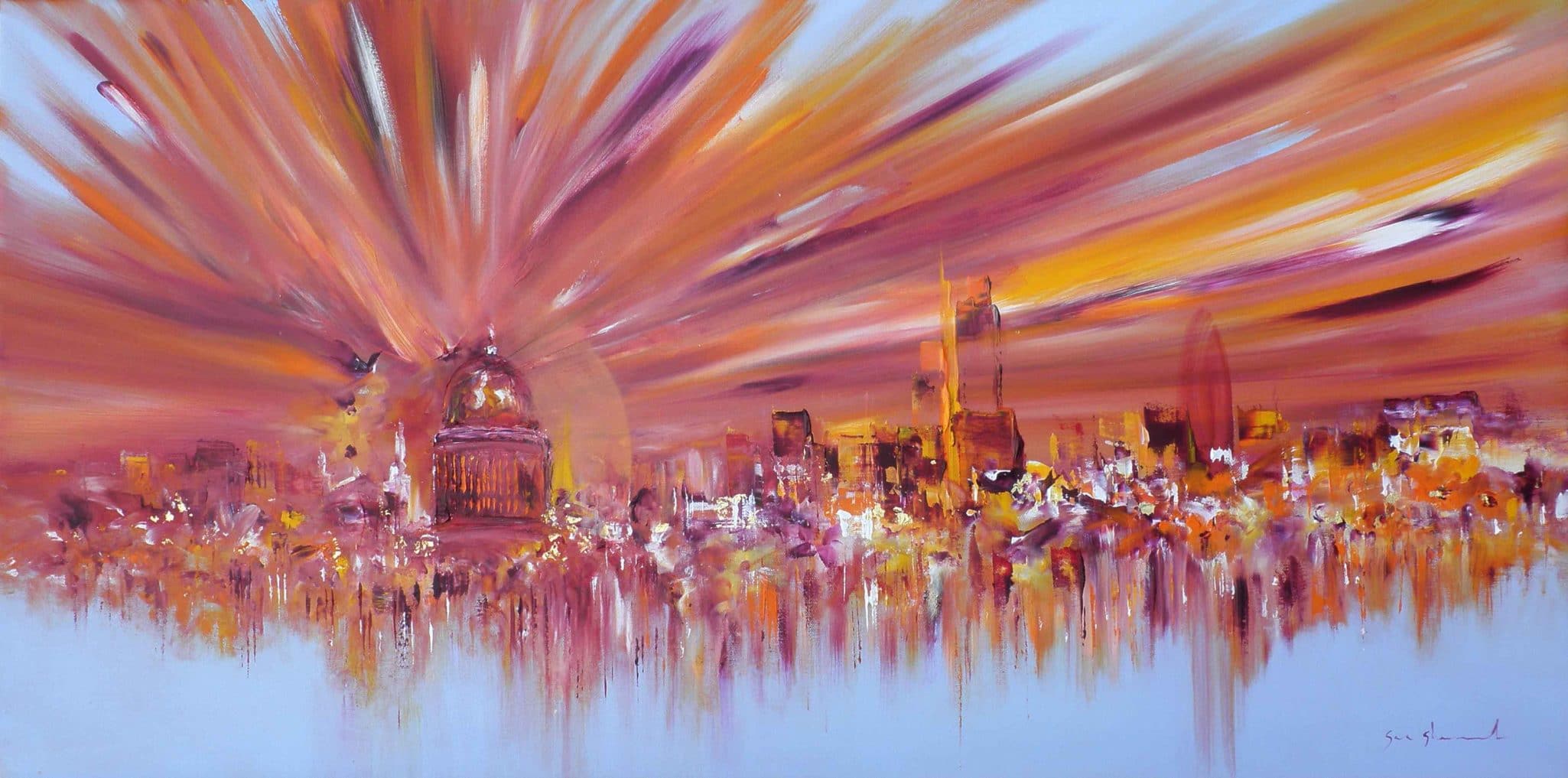Painting of London "Basking in Sunshine" by Sara Sherwood
