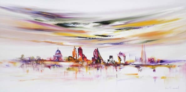 Cityscape "I found the bottom of the rainbow" abstract art by Sara Sherwood