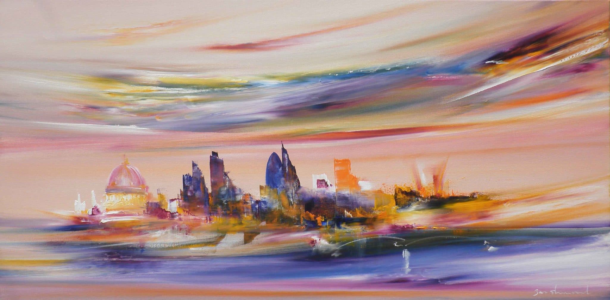 "Bringing the Rainbows down to Earth" cityscape painting of London by Sara Sherwood