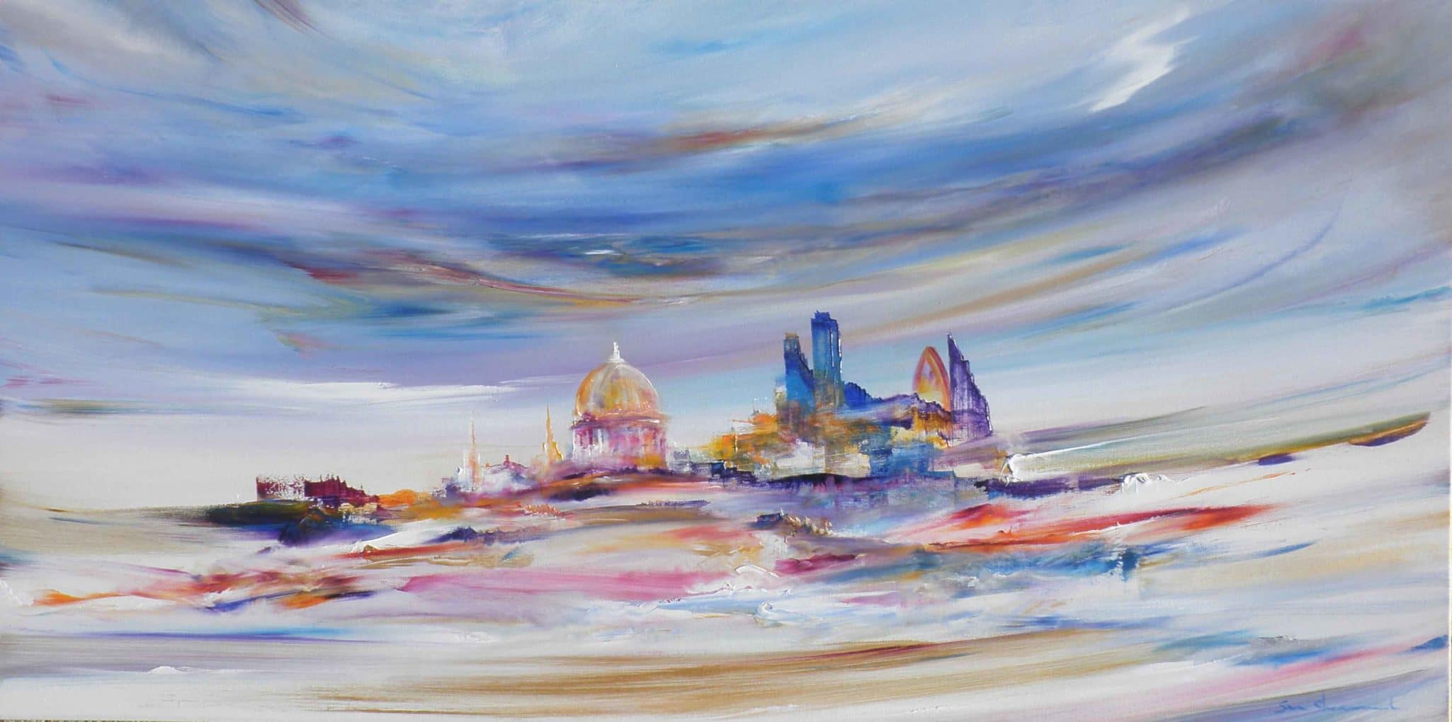 "Riding the Rainbow", London Skyline oil on canvas by Sara Sherwood