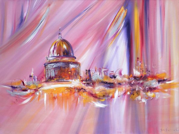 97336 Cityscape Skyline abstract painting of London in oil on canvas by Sara Sherwood. London skyline: buy art online art for sale gallery Contemporary Abstract Artist London
