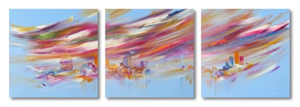 The Heart of it all The Heart of it all Cityscape Painting by Sara Sherwood - Contemporary Abstract Artist London Triptich Art