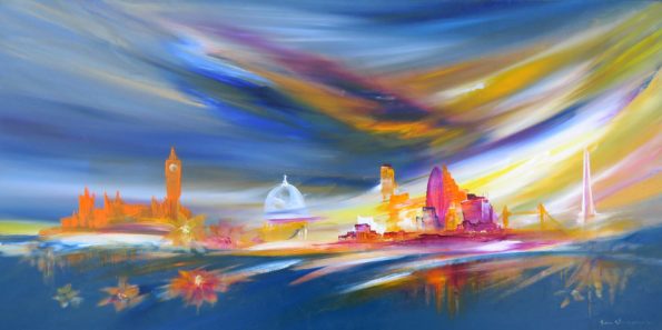 Trail of Light Cityscape by Sara Sherwood - Contemporary Abstract Artist London