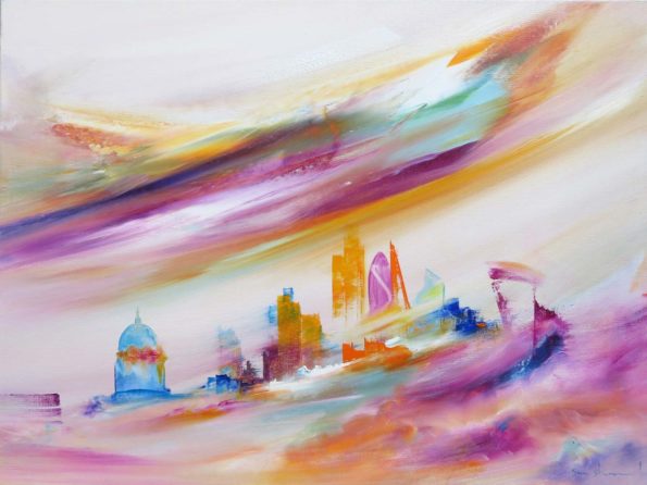 Cityscape Painting of London by Sara Sherwood Contemporary Abstract Artist Gallery at Spitalfields Art Market Monthly