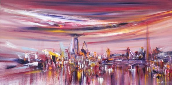 Gunmetal Sky Painting of London by Sara Sherwood Contemporary Abstract Cityscape Artist Gallery