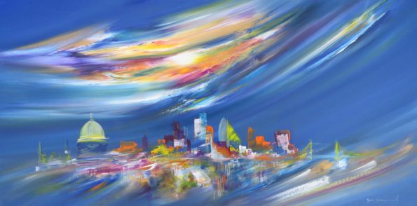 London painting in blues 97764 "Leading the way" Abstract cityscape painting of London