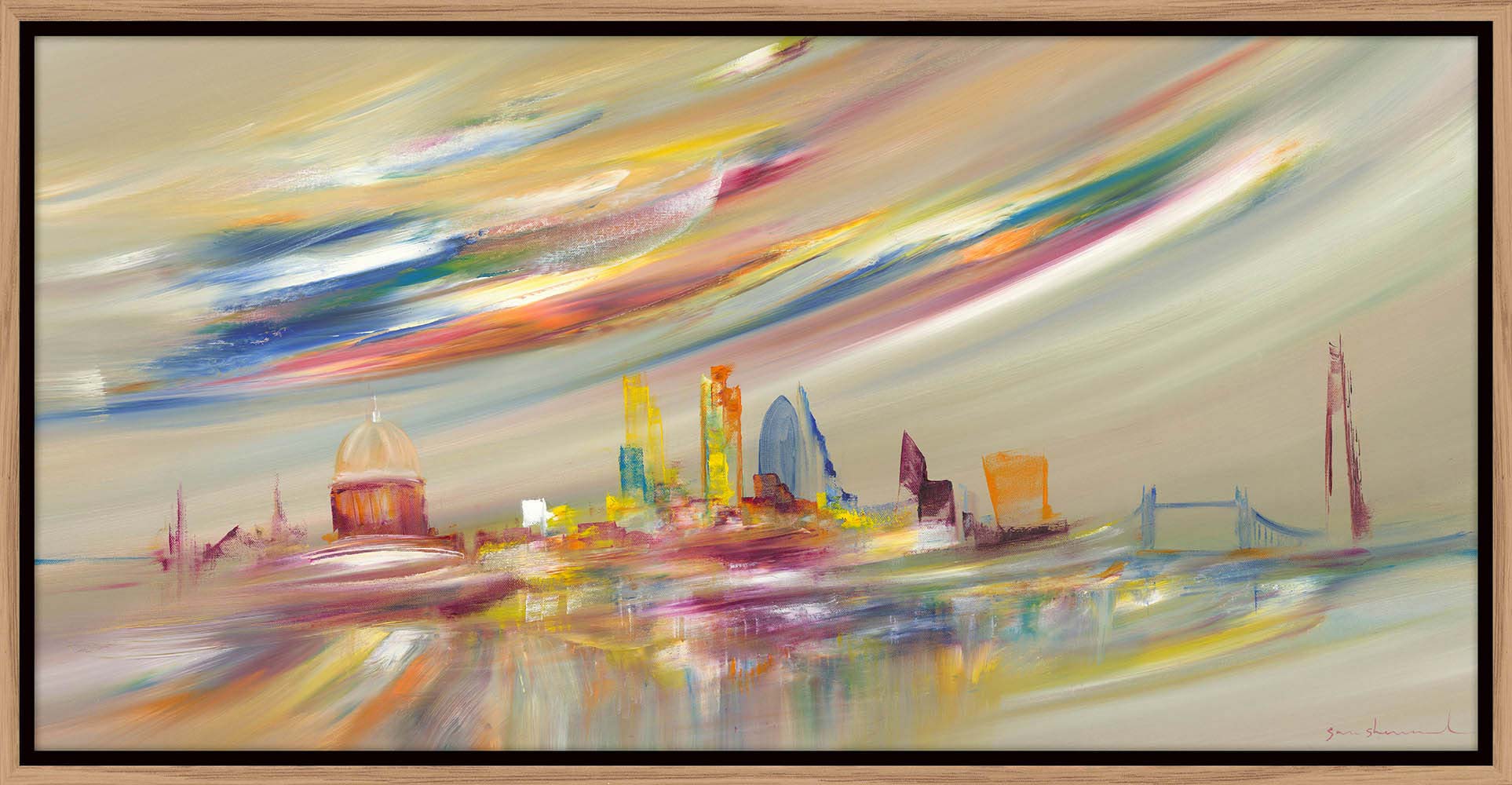 Framed-Canvas-Print-Cityscape-Abstract-Art-Paintng-of-London-by-Sara-Sherwood